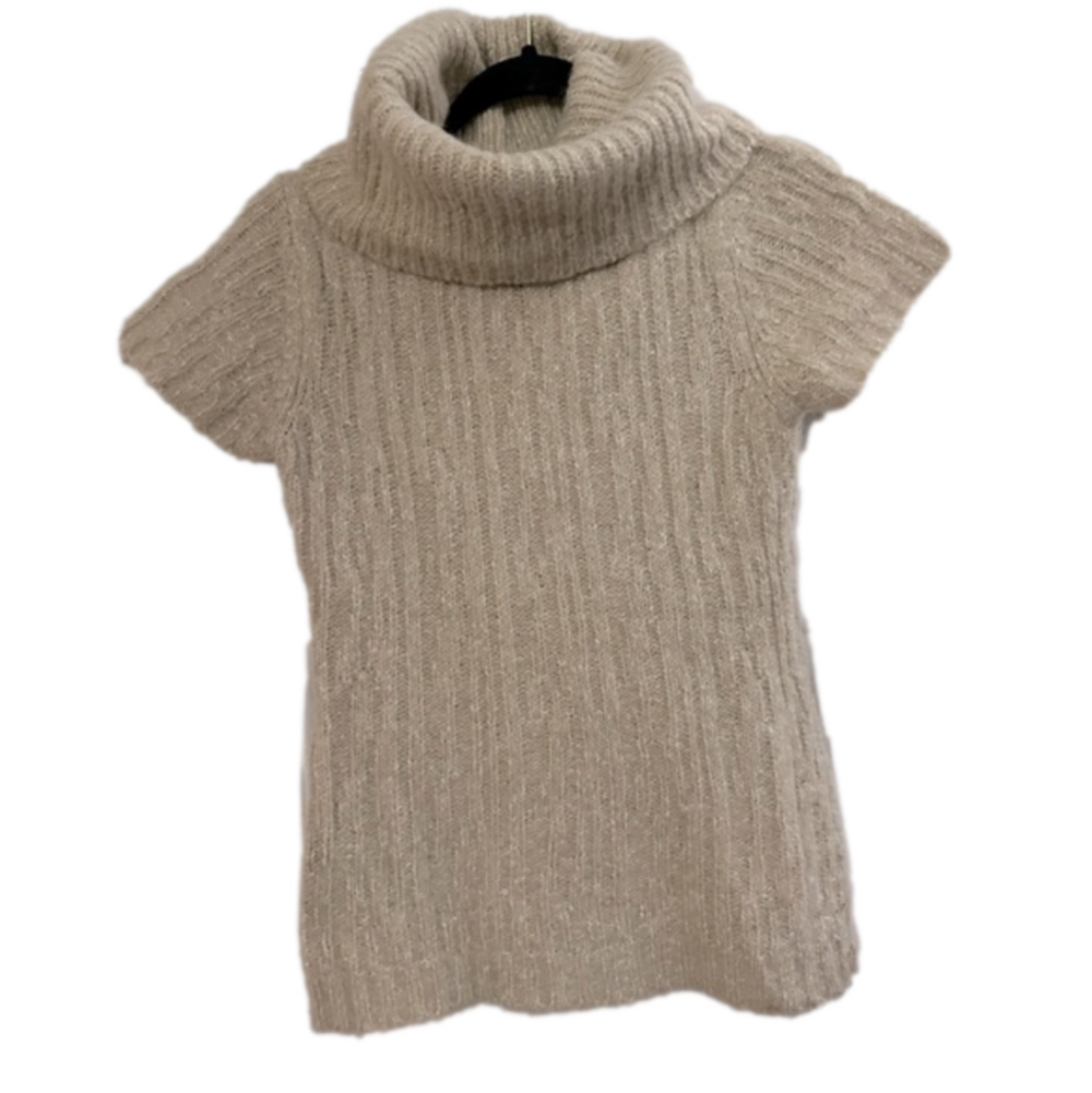 Twiggy Alpaca Wool Blend Short Sleeve Cowl Neck Beige Tan Sweater Sz Large
